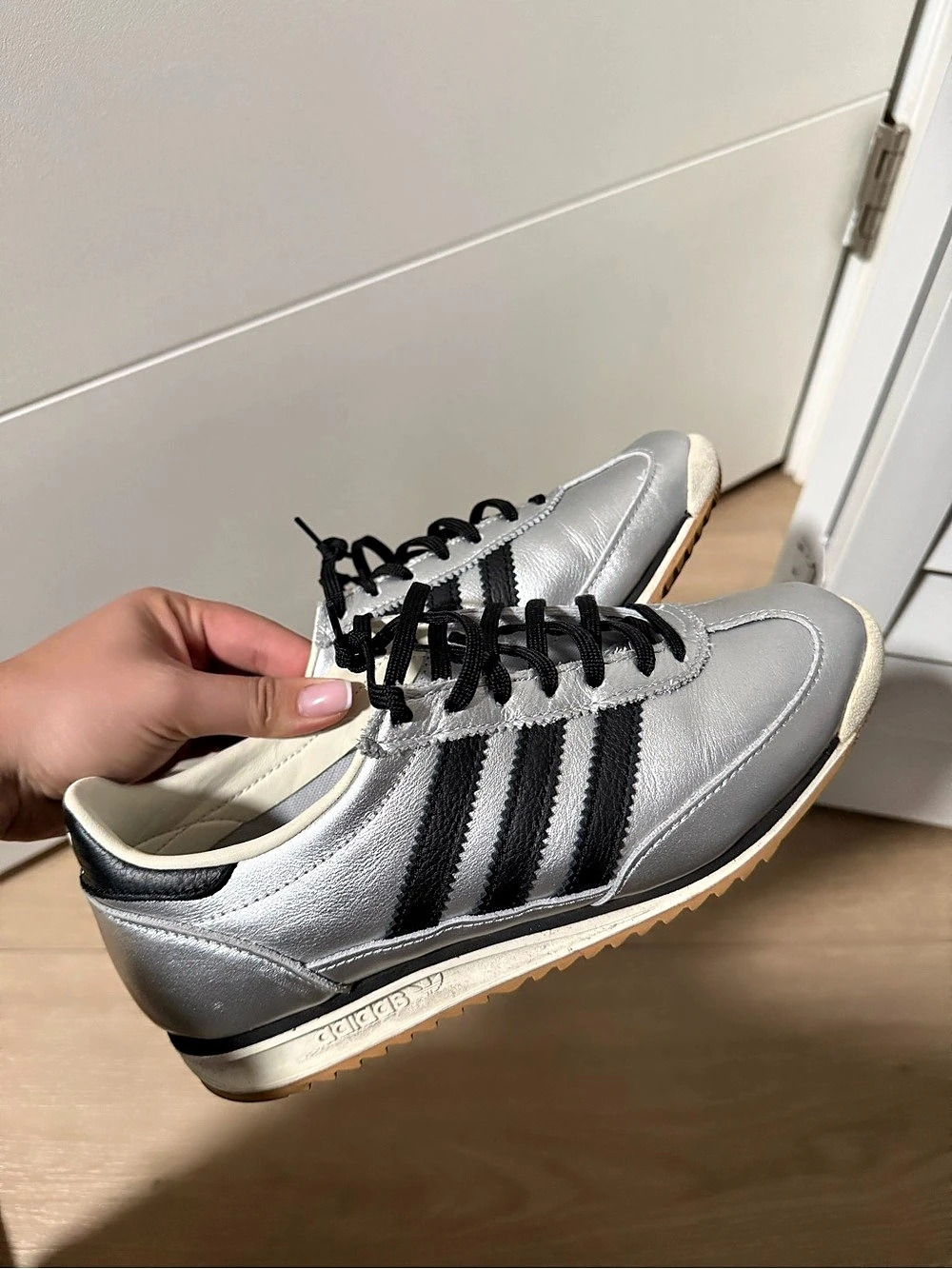 Adidas Silver Black Retro Sneakers Metallic